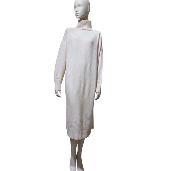 NWT Uniqlo Wool Blend Sweater Dress XL Cream Mock Neck Minimalist Neutral Cozy - Picture 2 of 9